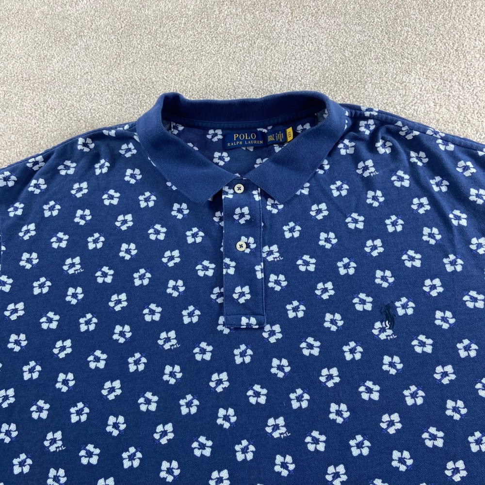 Polo Ralph Lauren Polo Shirt Mens 3XLT Blue Floral Hibiscus Short Sleeve Tall